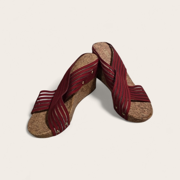 Cato Shoes - Women's Burgundy Wedge Slide Sandals By CATO size 8 NWT